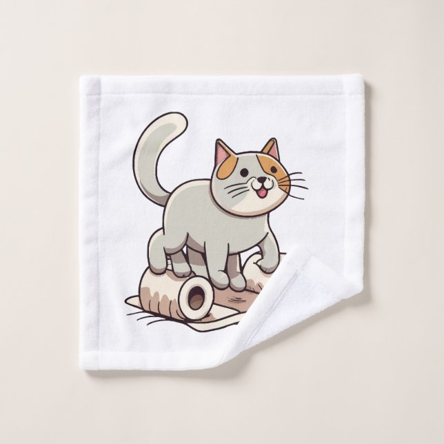 Cat Playing with Toilet Paper Wash Cloth (Wash Cloth)