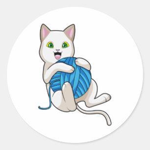 Cat Playing Wool Classic Round Sticker