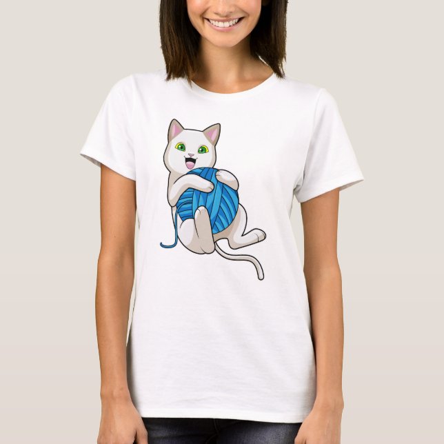 Cat Playing Wool T-Shirt (Front)