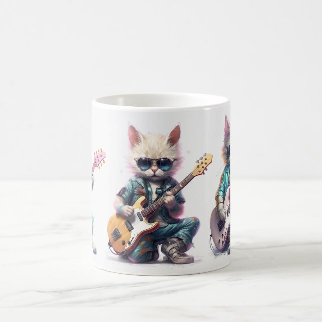 Cat Plays Electro Guitar Coffee Mug (Center)