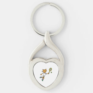 Cat plays tennis  keychain