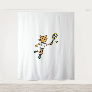 Cat plays tennis  tapestry