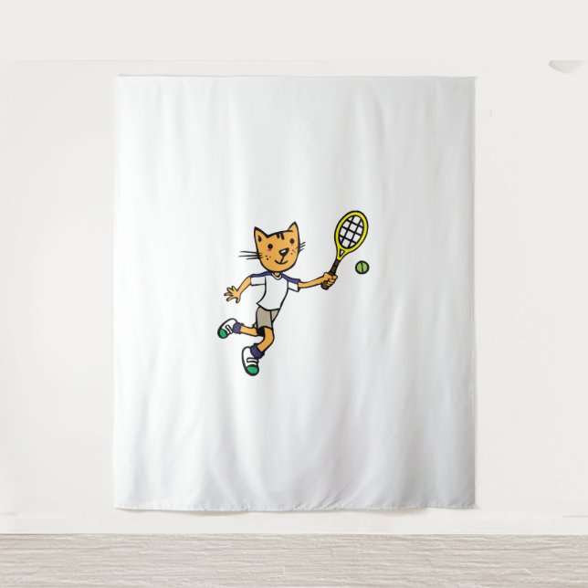 Cat plays tennis  tapestry (Front)
