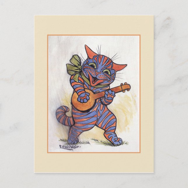 Cat Plays the Banjo Postcard (Front)