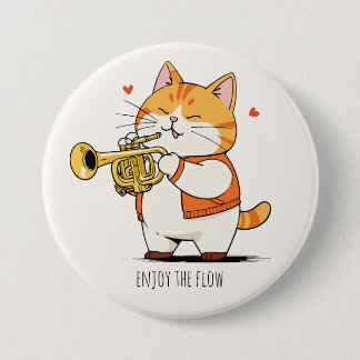 Cat Plays The Trumpet 3 Inch Round Button