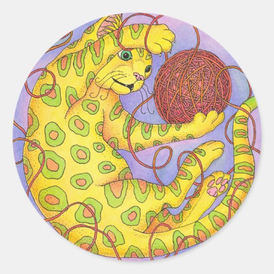 CAT plays with yarn Classic Round Sticker