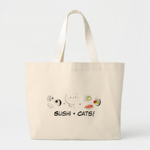 Cat plus Sushi equals Cuteness! Large Tote Bag