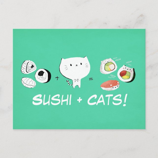 Cat plus Sushi equals Cuteness! Postcard (Front)