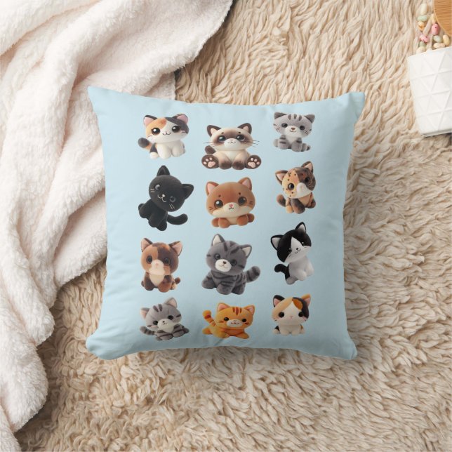 Cat Plush Toy Collection Throw Pillow (Blanket)