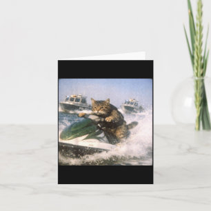 Cat Police Chase Meme Watercraft Cat Lover Humour Card