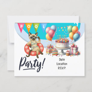 Cat Pool Birthday Party for Cat lovers Postcard