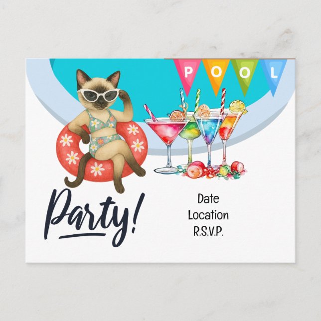 Cat Pool Party for Cat lovers Postcard (Front)