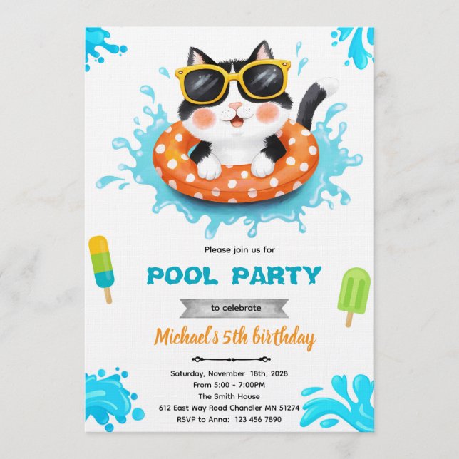 Cat pool party invitation (Devant)