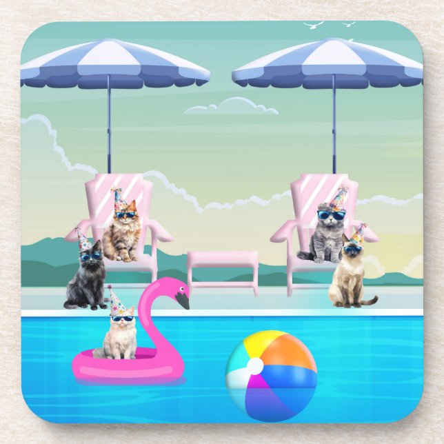 Cat Pool Pawty Coaster (Front)