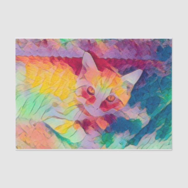 Cat Pop Art Colourful Yellow Pink Blue Hippie Tissue Paper (Front)