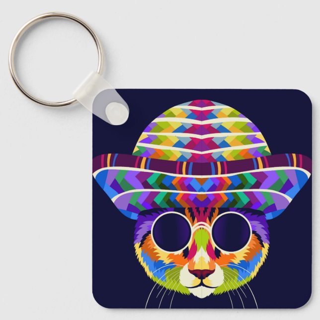 Cat pop art  keychain (Front)