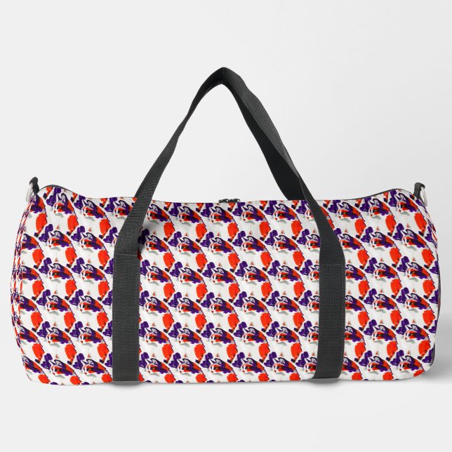 Cat Portrait – Bold Graphic Art Orange and Violet Duffle Bag (Front)