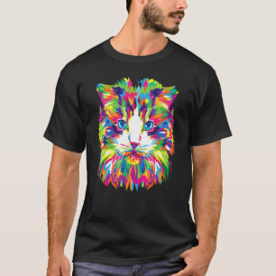 Cat Portrait Colourful Cat Tabby Persian Maine Coo T-Shirt
