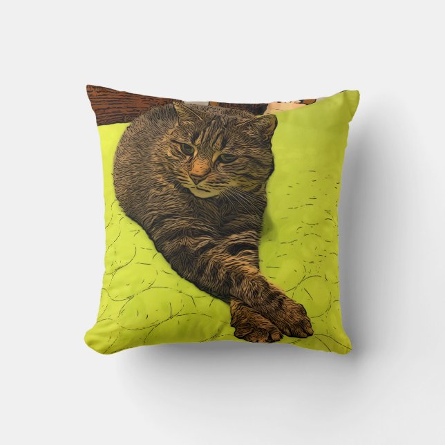 Cat Portrait Decorative Throw Pillow Modern Art (Front)