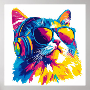 Cat Portrait  Glasses Illustration Watercolour Art Poster