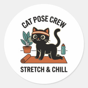 Cat Pose Crew Stretch And Chill Yoga Cat Lover Fun Classic Round Sticker