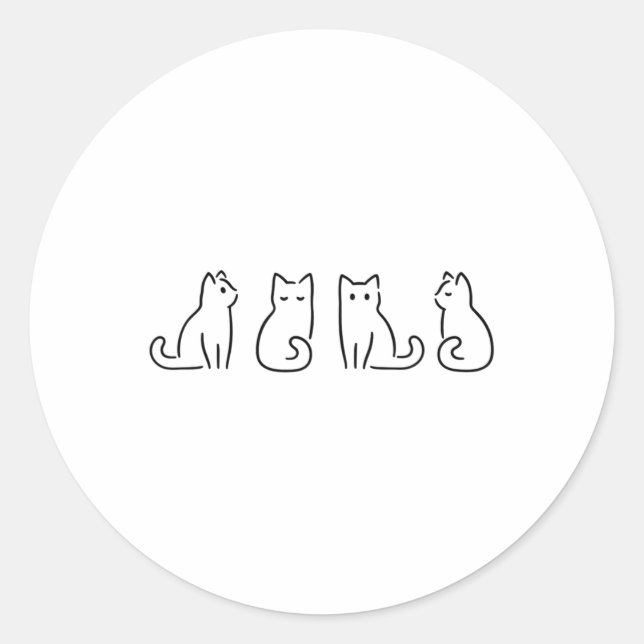 Cat Poses Cat Lover Minimalist Art  Classic Round Sticker (Front)