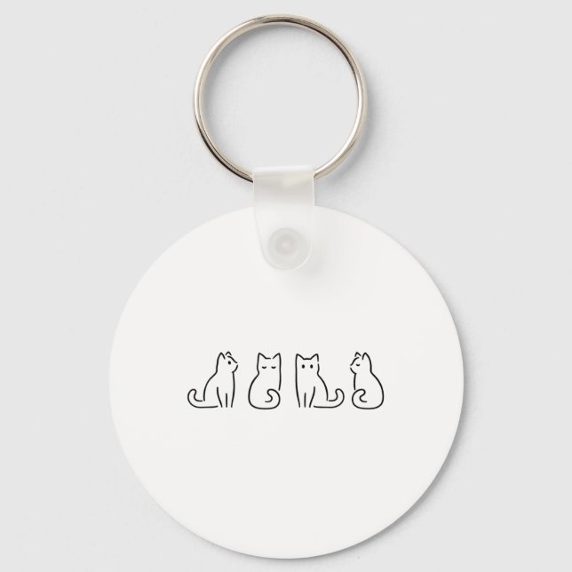 Cat Poses Cat Lover Minimalist Art  Keychain (Front)