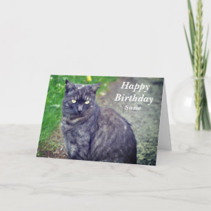 Cat Posing in Sitting Position Happy Birthday Card