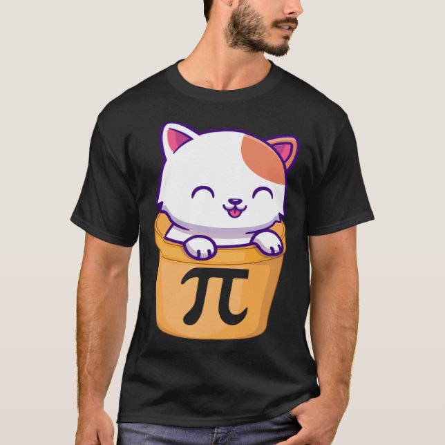 Cat Pot Pi Day Funny Pi Day Kids teacher math Love T-Shirt (Front)
