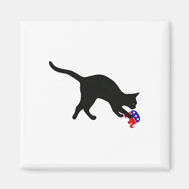Cat Pouncing On Gop Elephant Funny Democat  Magnet (Front)