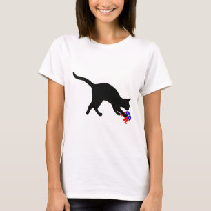 Cat Pouncing On Gop Elephant Funny Democat T-Shirt