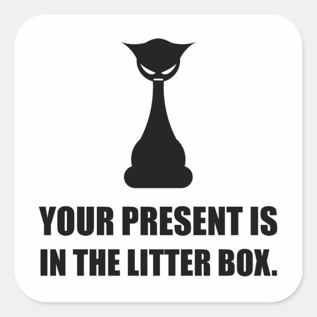 Cat Present Is In Litter Box Funny Square Sticker (Front)
