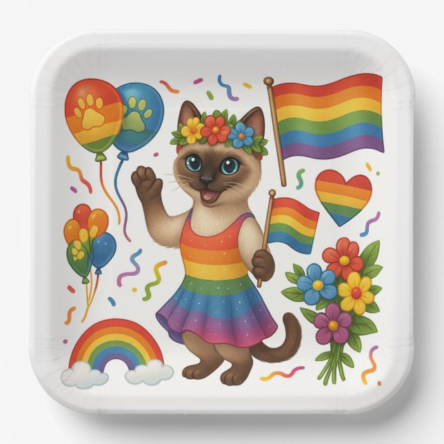 Cat Pride Paws Cat-inspired Pride LGBTQ Paper Plate (Front)