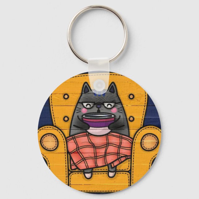 cat printed button keychain (Front)