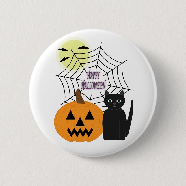 Cat & Pumpkin Halloween 2 Inch Round Button (Front)