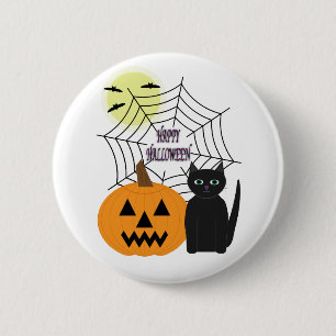 Cat & Pumpkin Halloween 2 Inch Round Button