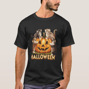Cat Pumpkin Halloween Floral Spooky Season Funny C T-Shirt