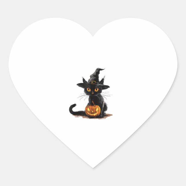 Cat Pumpkin Halloween  Heart Sticker (Front)