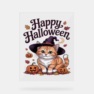 Cat Pumpkin Happy Halloween Acrylic Sign
