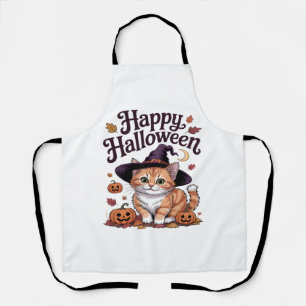 Cat Pumpkin Happy Halloween Apron