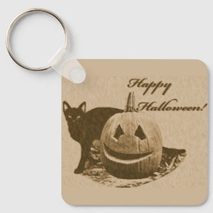 Cat & Pumpkin Happy Halloween Keychain