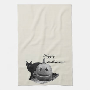 Cat & Pumpkin Happy Halloween Kitchen Towel