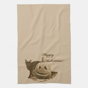 Cat & Pumpkin Happy Halloween Kitchen Towel