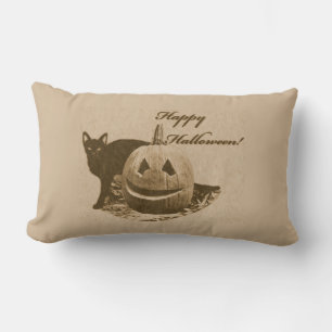 Cat & Pumpkin Happy Halloween Lumbar Pillow