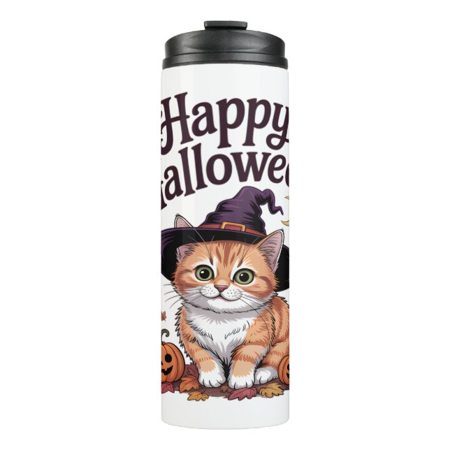 Cat Pumpkin Happy Halloween Thermal Tumbler (Front)