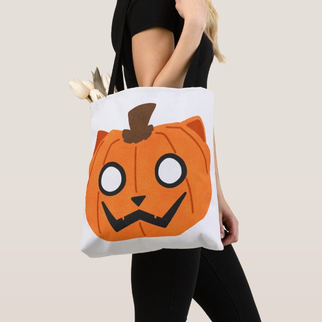 Cat Pumpkin Jack-O-Lantern Halloween Tote Bag (Close Up)