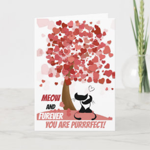 Cat pun Valentine's silhouette heart tree Holiday Card