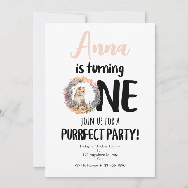 Cat Purrfect Birthday Party Invitation (Front)