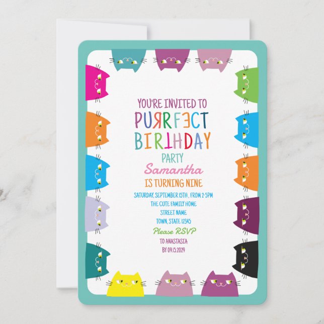 Cat Purrfect Birthday Party Invitation (Front)