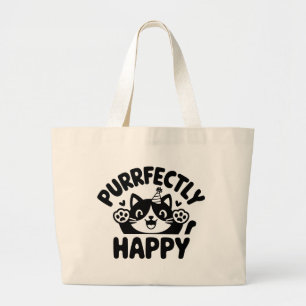 Cat Purrfectly Happy Purr Perfect Large Tote Bag